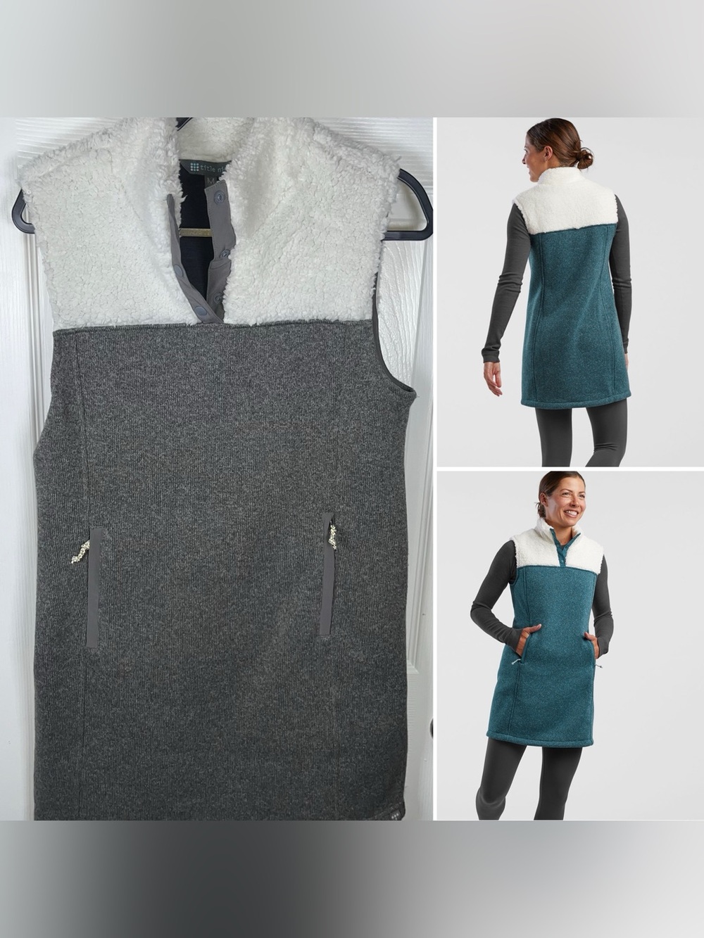 Women’s TITLE NINE | CALLITRIX SHERPA FLEECE VEST DRESS GRAY POCKETS Medium M
